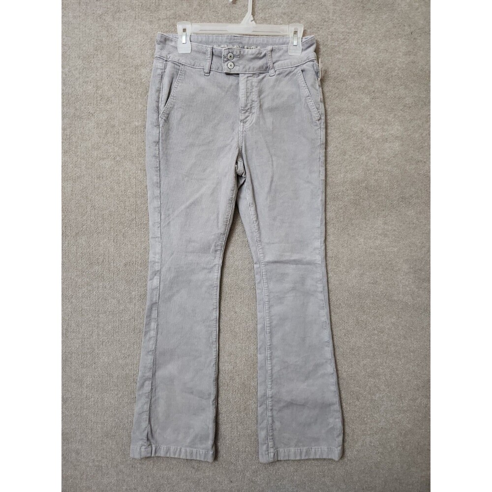 American Eagle Kick Boot Corduroy Pants Womens 8 Gray Flap Pockets Stretch NWOT
